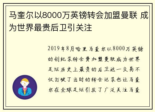 马奎尔以8000万英镑转会加盟曼联 成为世界最贵后卫引关注